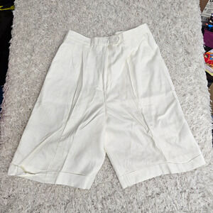Vtg 90s Alex White Linen Pleated Shorts Women 28x10 High Waist Cuffed Coastal 10